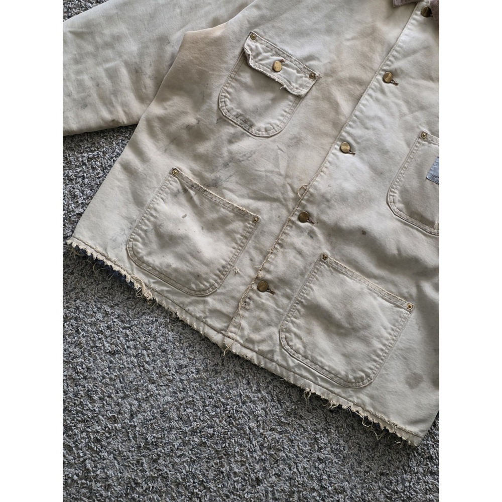 Vintage Carhartt Faded Brown Chore Jacket Size L Blanket Lined - Picture 10 of 13